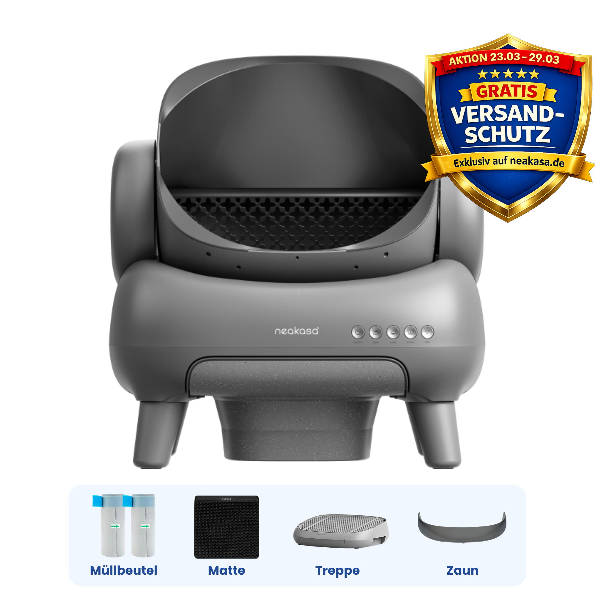 Neakasa M1 Plus Selbstreinigende Katzentoilette mit Treppe und Zaun