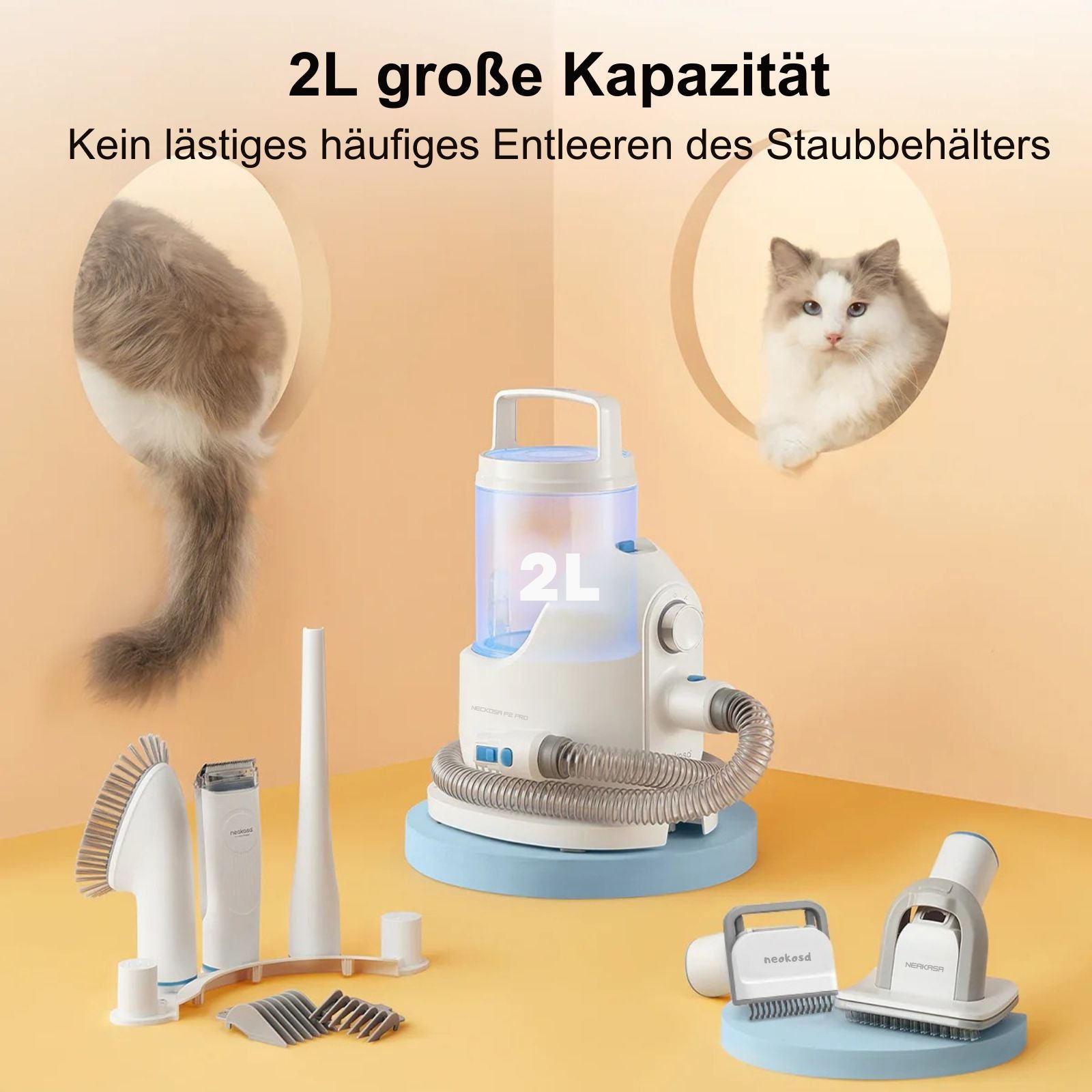 neakasa p2 pro Tierhaare Staubsauger mit 2L große Kapazität, p2-eu-grey, p2-eu-blue