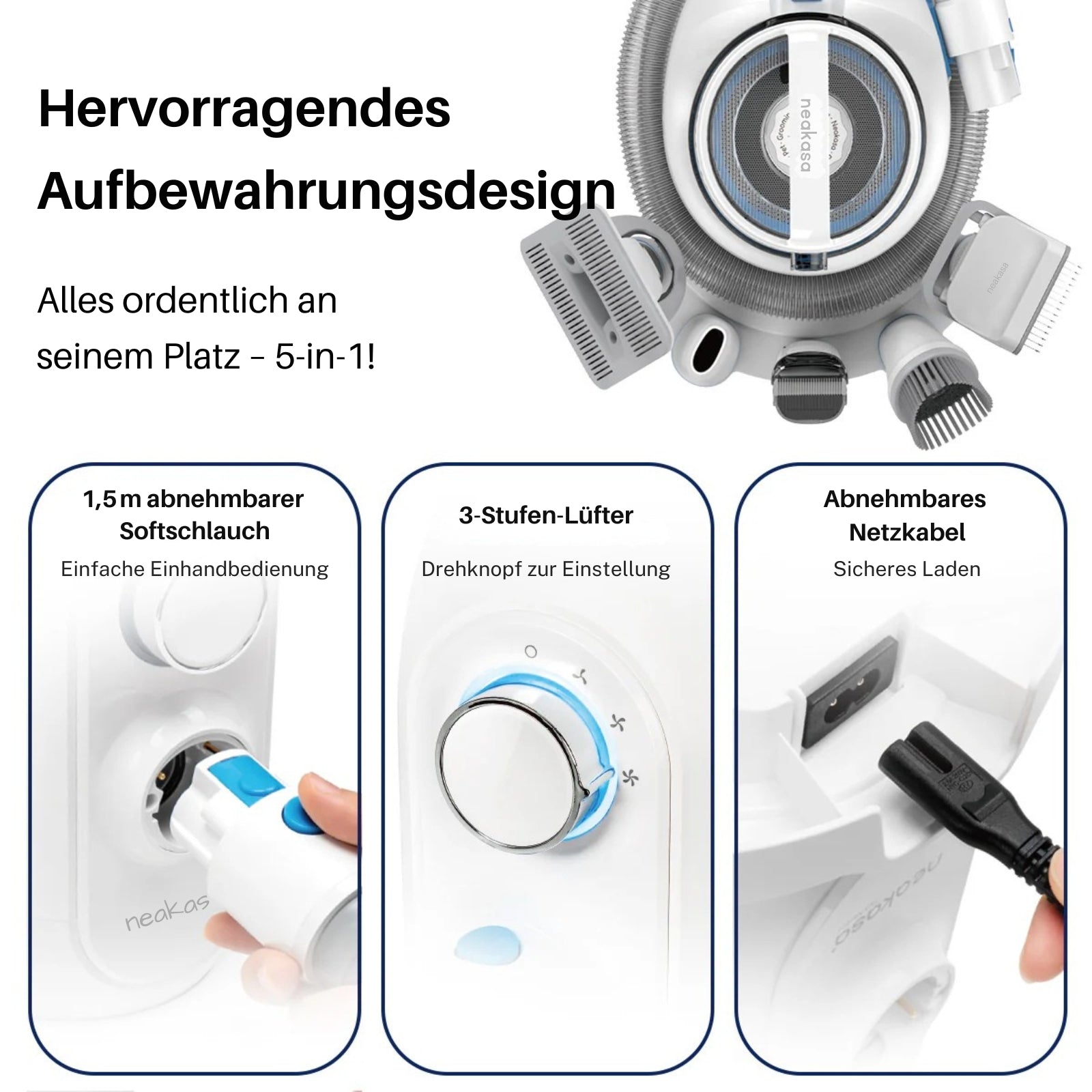 neakasa p2 pro Haustierpflege staubsauger für katzenhaare mit Aufbewahrungshalterung, p2-eu-grey, p2-eu-blue