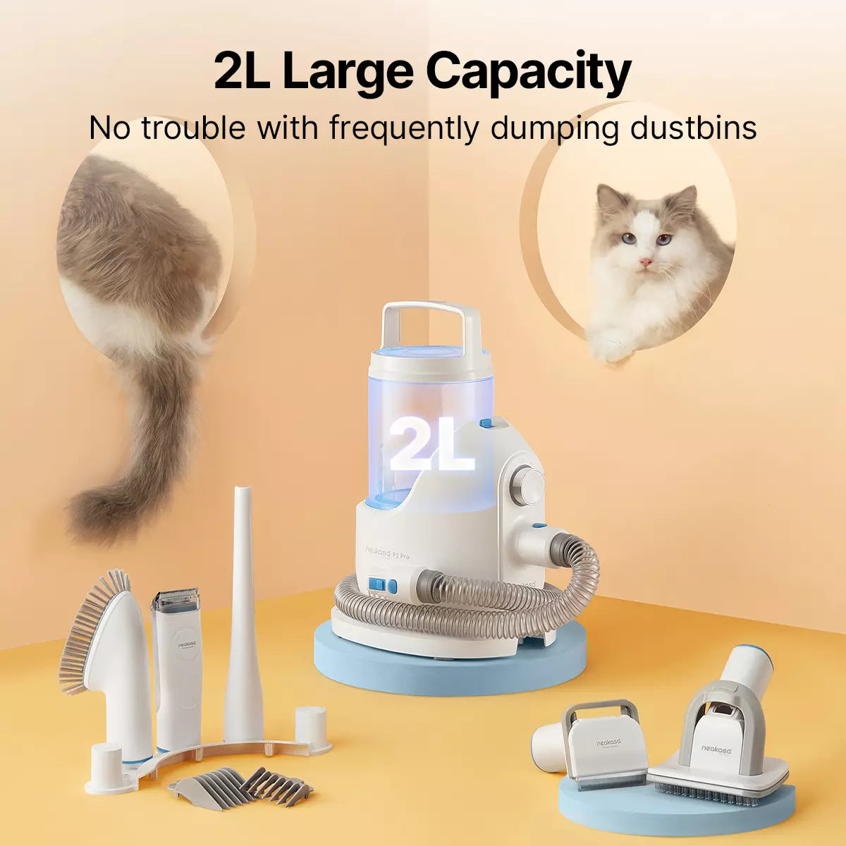 neakasa p2 pro pet grooming vacuum with 2L large capacity, p2-us-grey, p2-us-blue, p2-eu-grey, p2-eu-blue