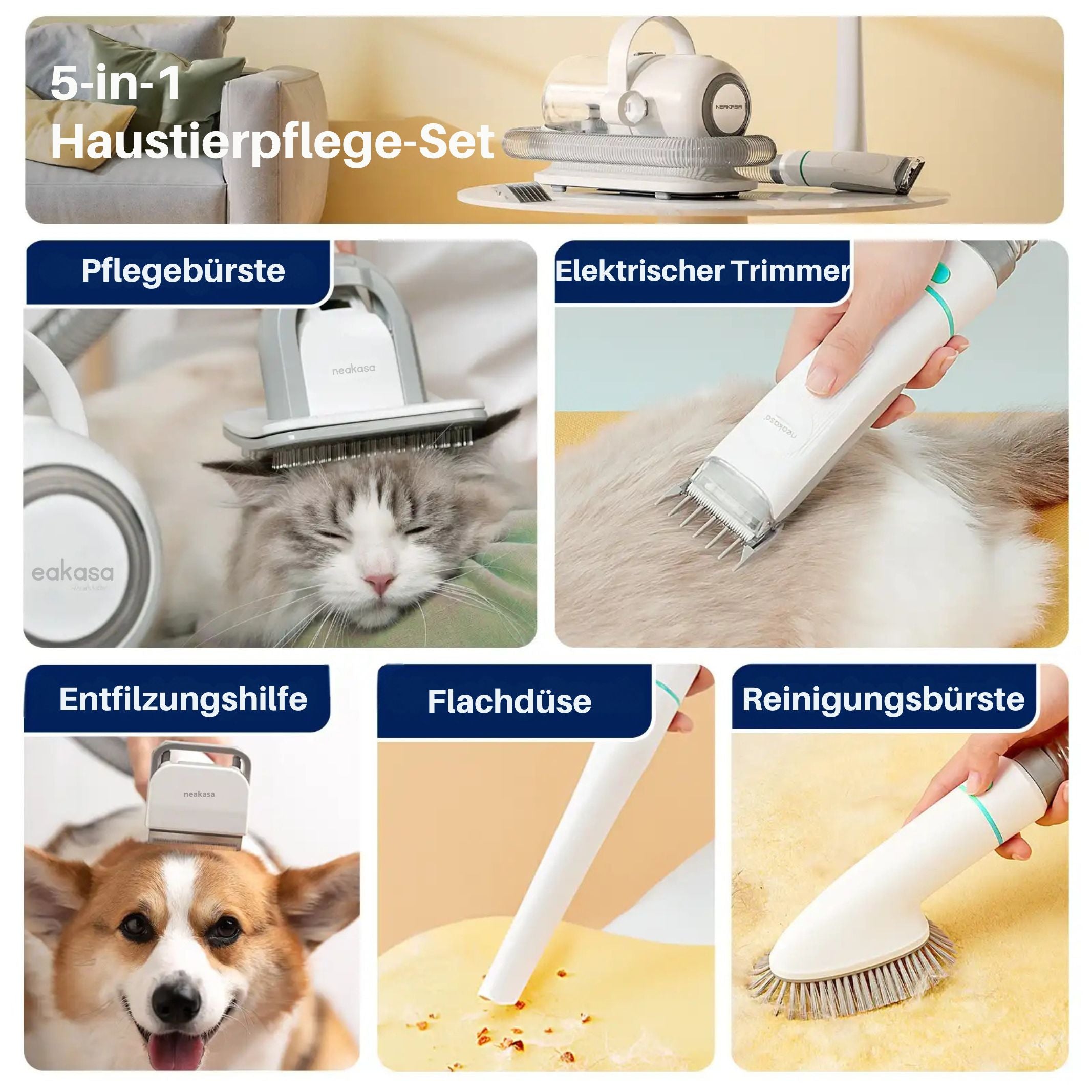 Neakasa P1 Pro 5-in-1 Haustierpflege Staubsauger Set für Hunde und Katzen