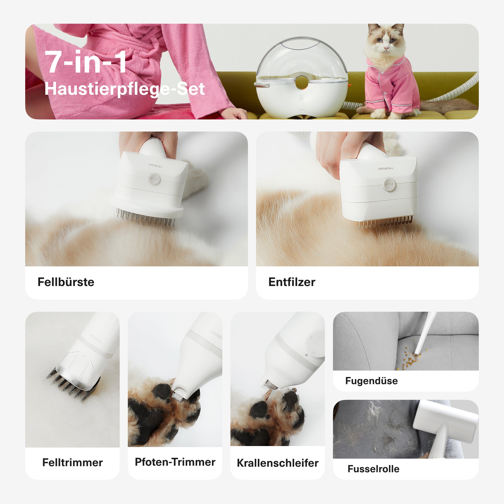 Neakasa S1 Pro 7-in-1 Haustierpflege-Set mit Staubsauger für Hunde & Katzen