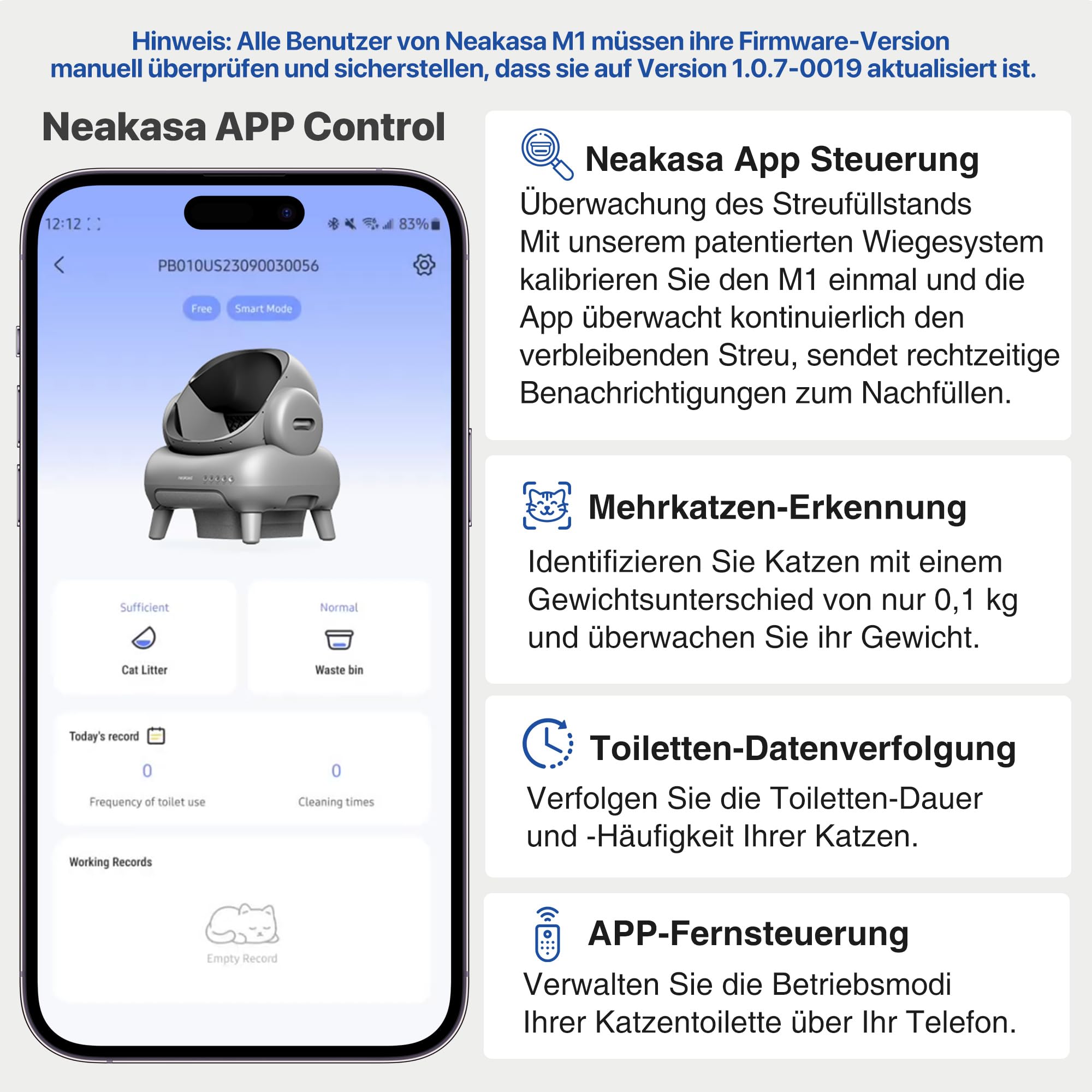 Neakasa M1 Plus Selbstreinigende Katzentoilette mit offenem Design – Verbesserte Version