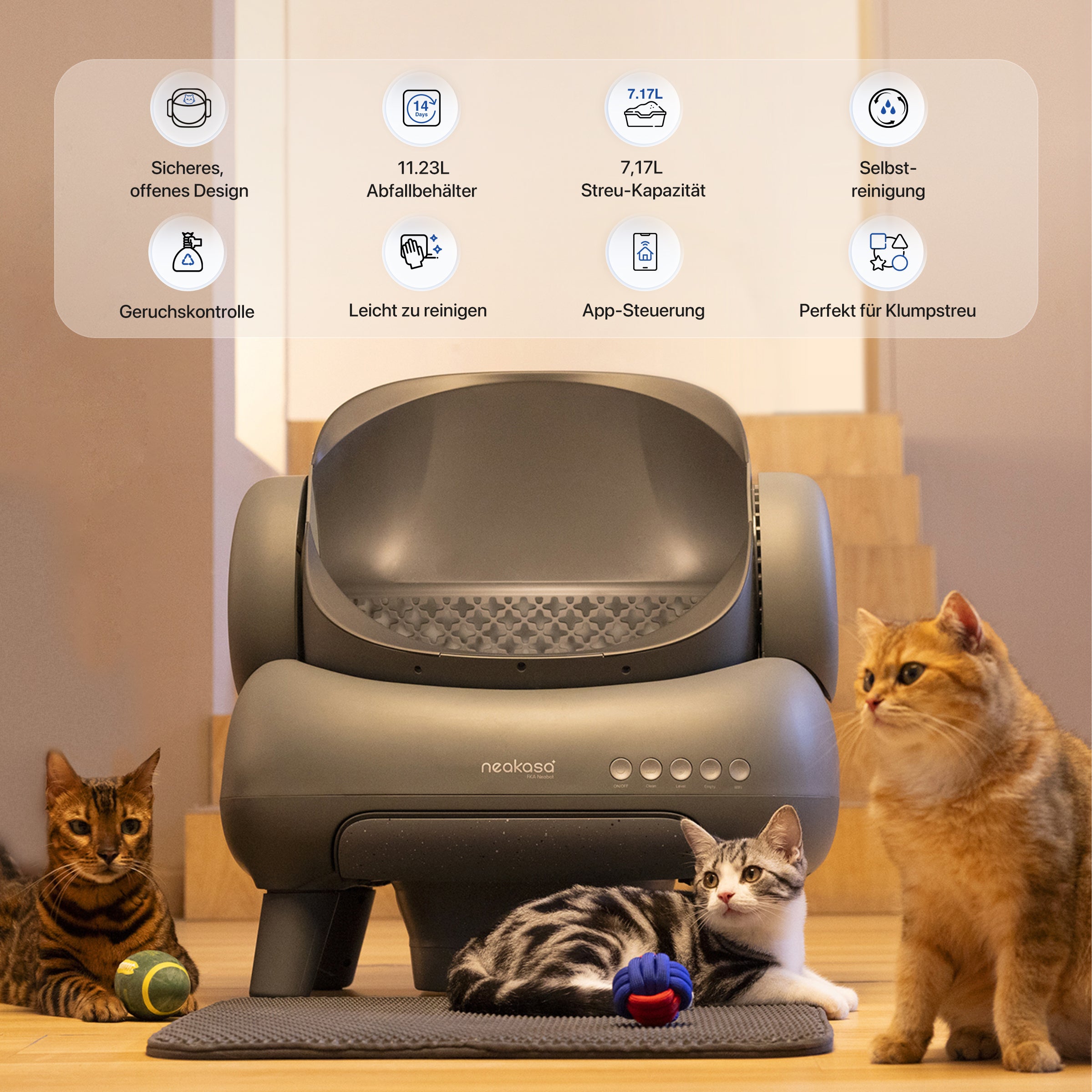 Neakasa M1 Plus Selbstreinigende Katzentoilette mit offenem Design