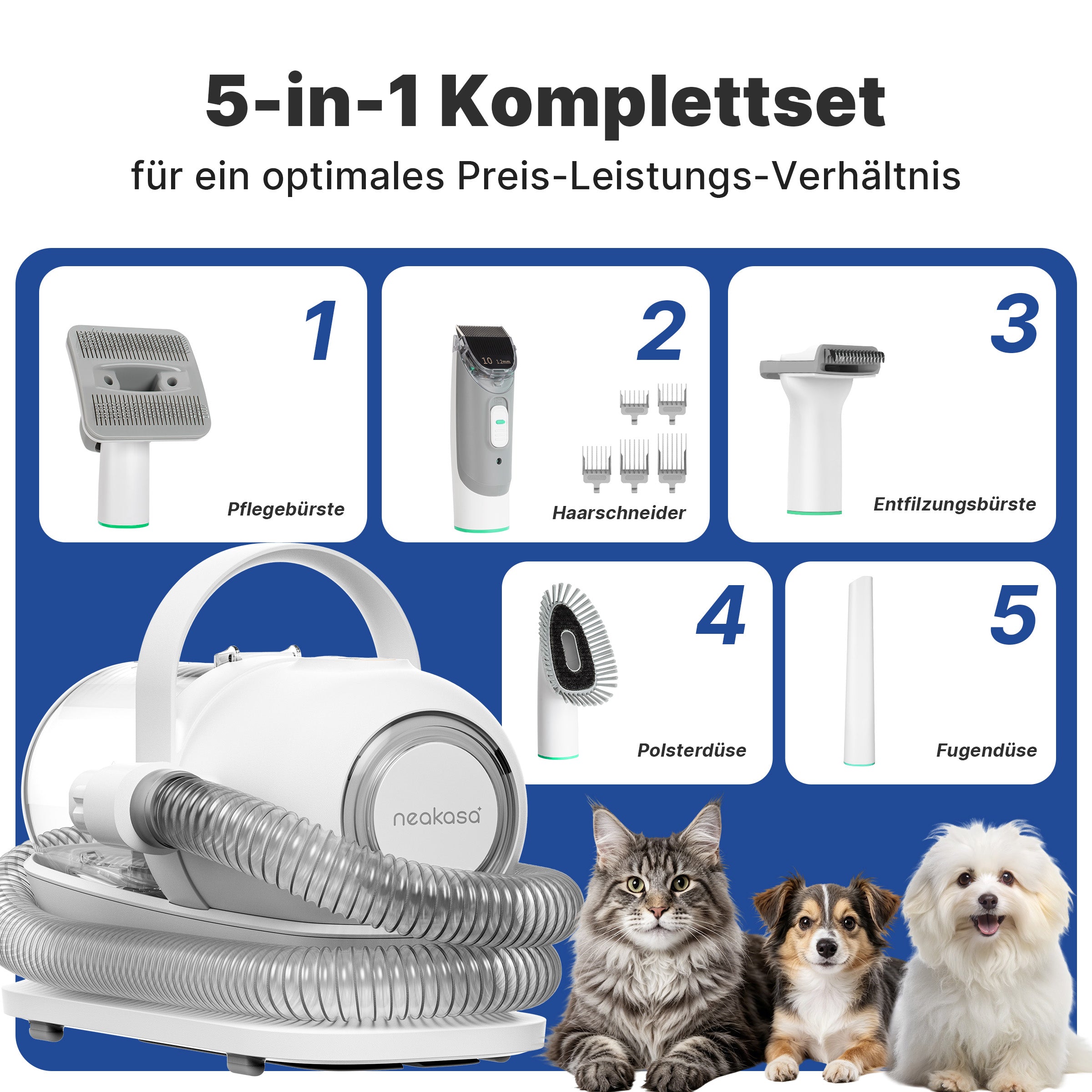 Neakasa P1 Pro 5-in-1 Haustierpflege-Set mit Staubsauger