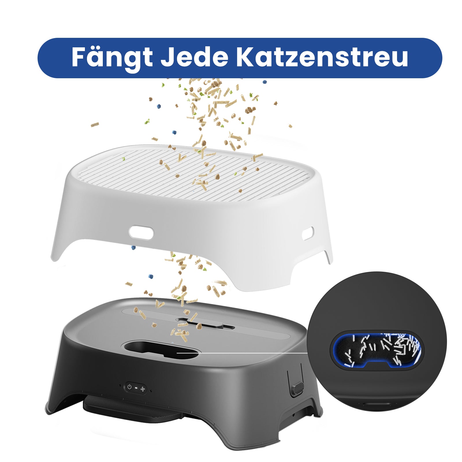 Neakasa AirStep Katzenklo-Treppe mit Anti-Tracking-Design zum Stoppen von Katzenstreu und für eine saubere Wohnung.