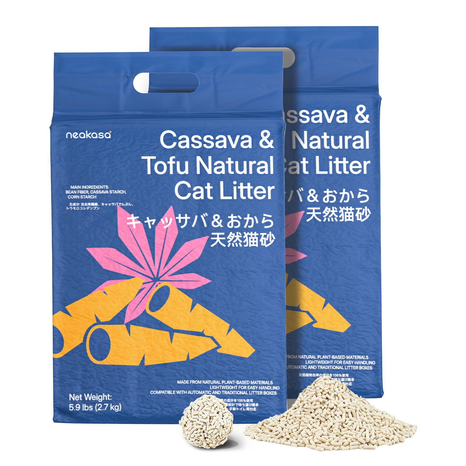 Neakasa Pflanzliche Klumpstreu aus Tofu und Maniok – 2 × 2,7 kg