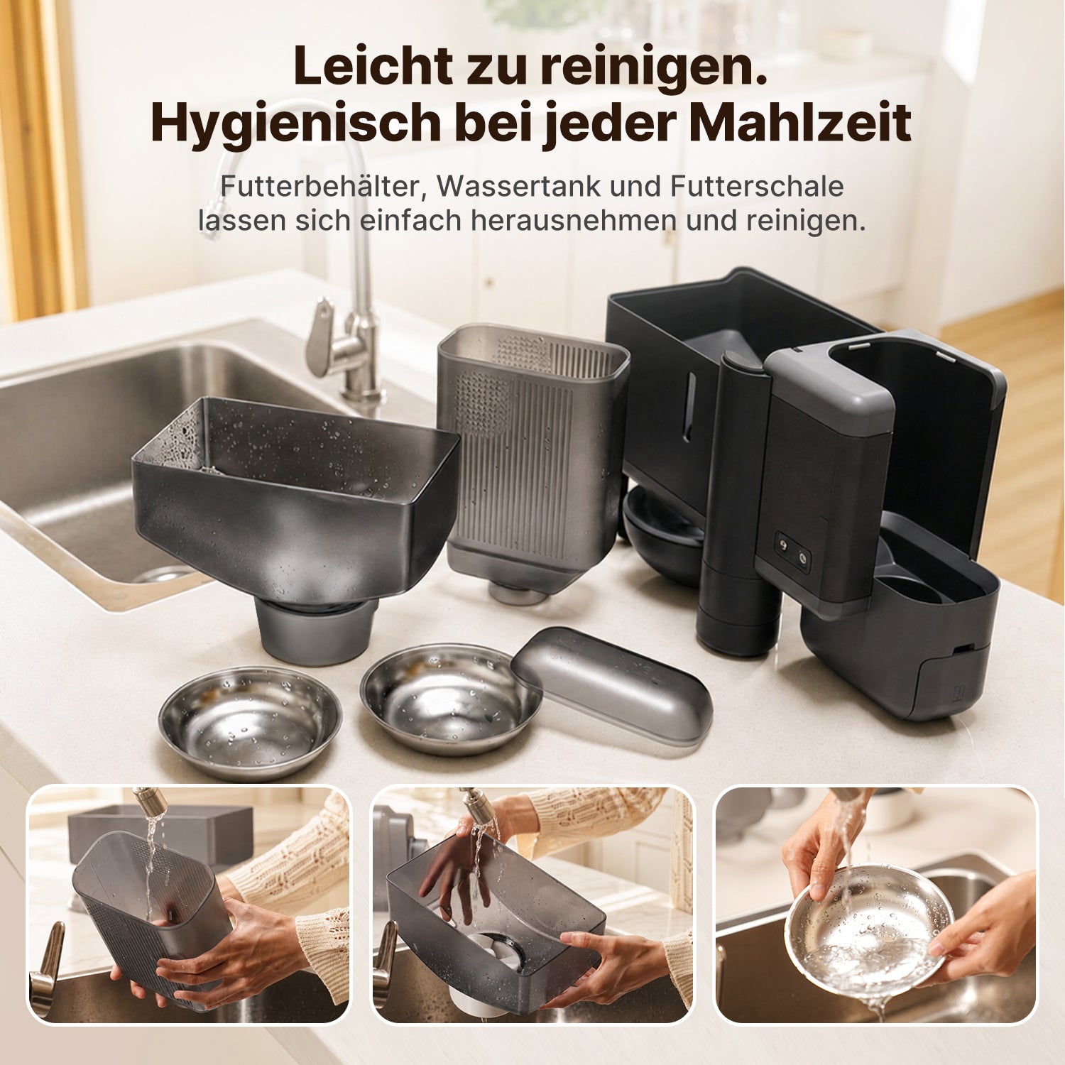 Herausnehmbare und leicht zu reinigende Teile des Neakasa Riko Futterautomaten