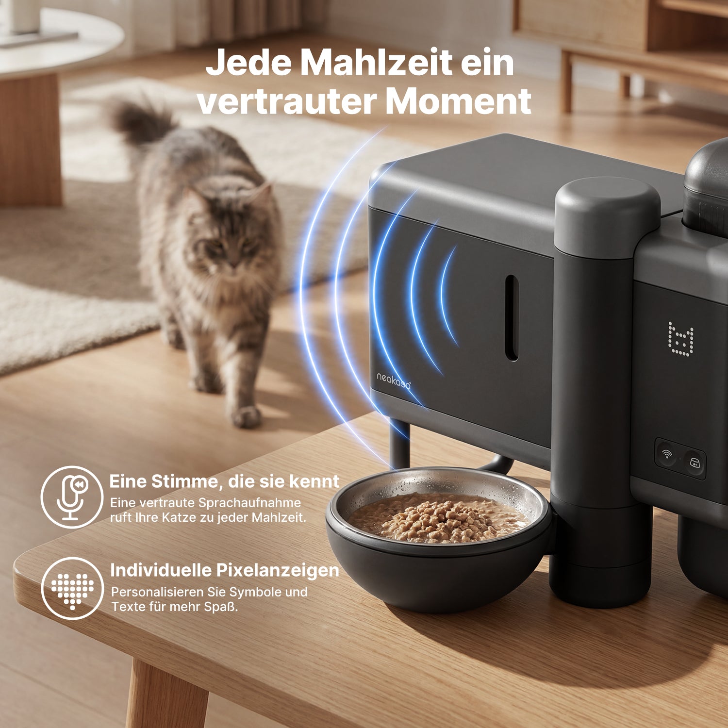 Neakasa Riko mit Sprachaufnahme zur Fütterung und individuell einstellbarer Pixelanzeige